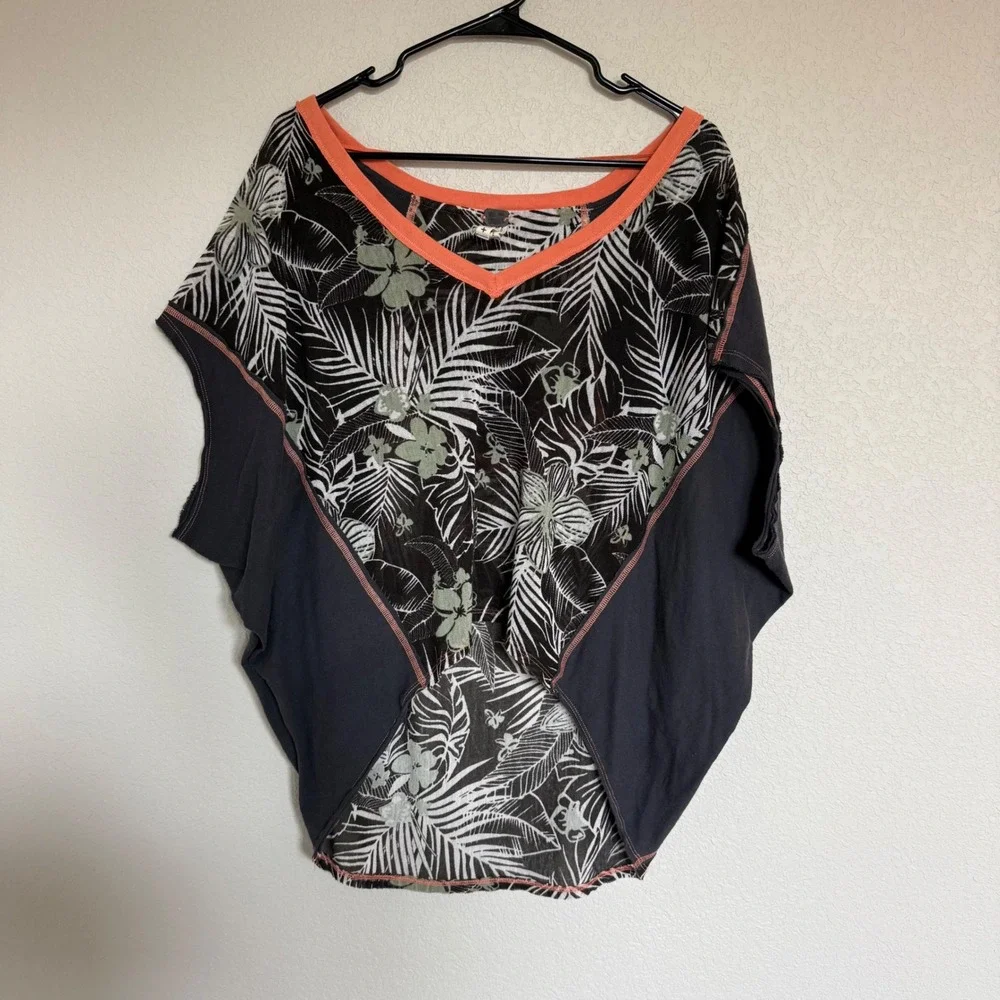 We The Free Free People Tropical Palm Print Dolman Mesh Top XS Boho Slouchy